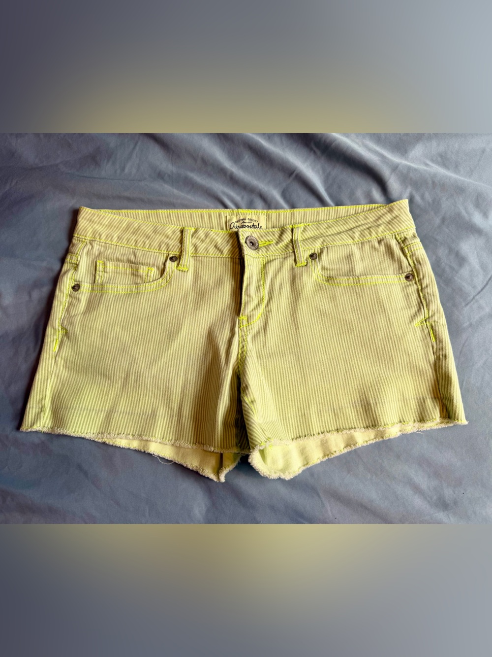 Women's Neon Green Striped Cutoff Shorts